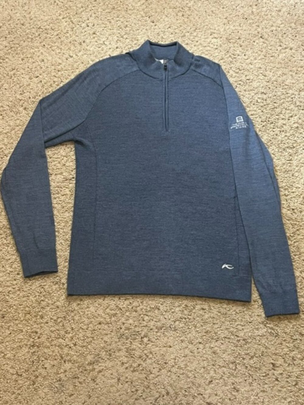 Kjus Men Blue Therma Yarn Half Zip Wool Blend Sweater Size 52 Large EUC Golf